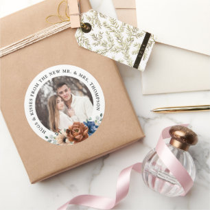 Couple photo customizable wedding thank you favor classic round sticker