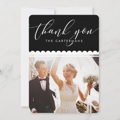 COUPLE PHOTO cute elegant scallop black white Holiday Card