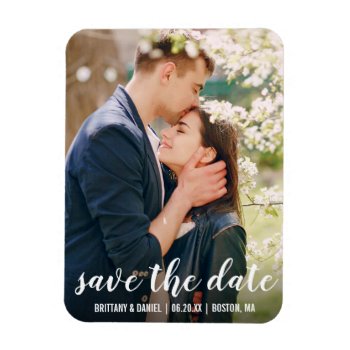 Couple Photo Engagement Save The Date Announcement Magnet by HappyMemoriesPaperCo at Zazzle