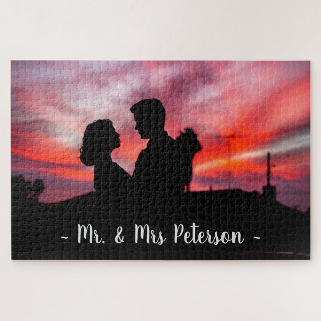 Couple Photo Fun Game Night Personalize Name Jigsaw Puzzle (Horizontal)
