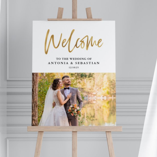 Couple Photo Gold Letters Wedding Welcome Sign (Creator Uploaded)