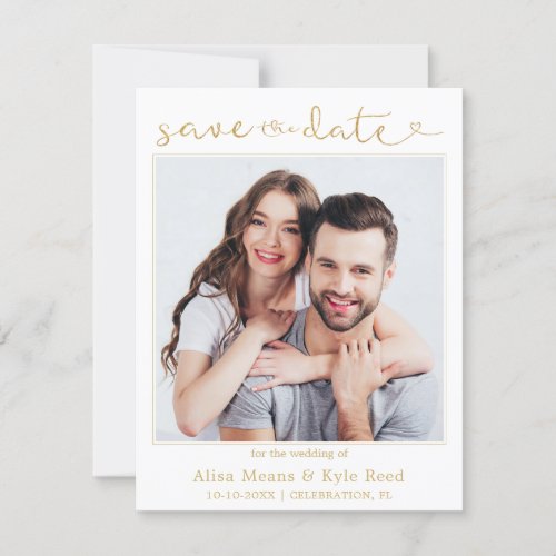 Couple Photo Gold Save the Date Announcement