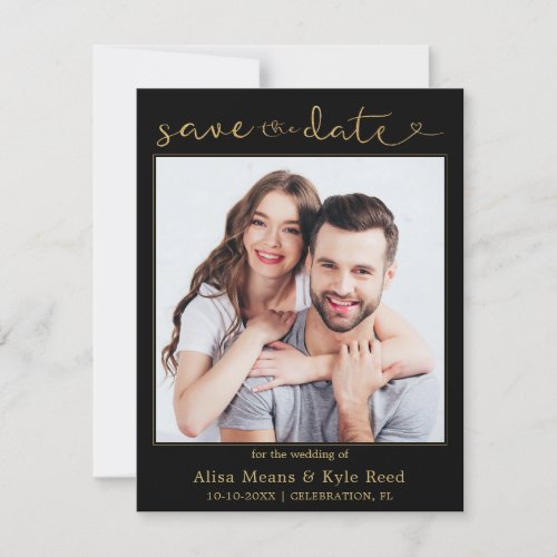 Couple Photo Gold Save the Date Announcement