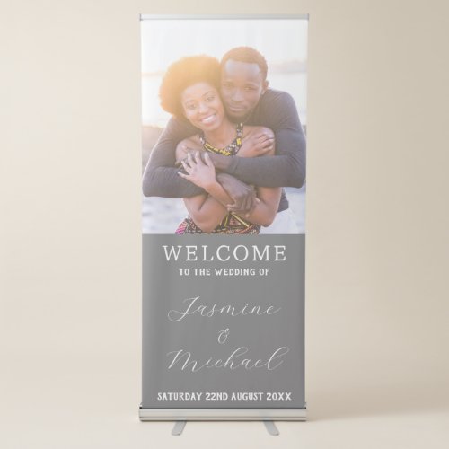 Couple Photo Gray And White Wedding Welcome Retractable Banner