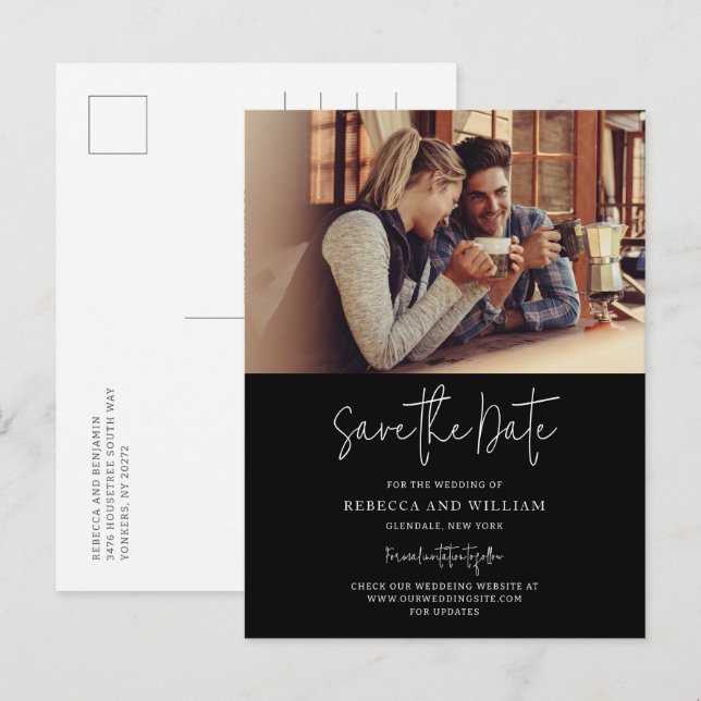 Couple Photo Hand-Lettered Wedding Save the Date Announcement Postcard (Front/Back)