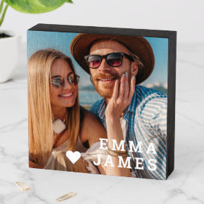 Couple Photo Heart Names Romantic Keepsake Gift Wooden Box Sign