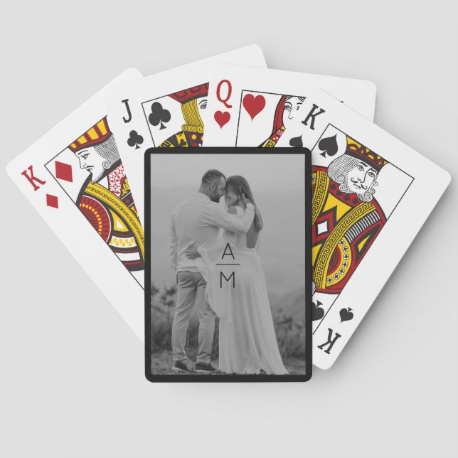 Couple Photo Initials 1st Christmas Married Couple Poker Cards (Back)