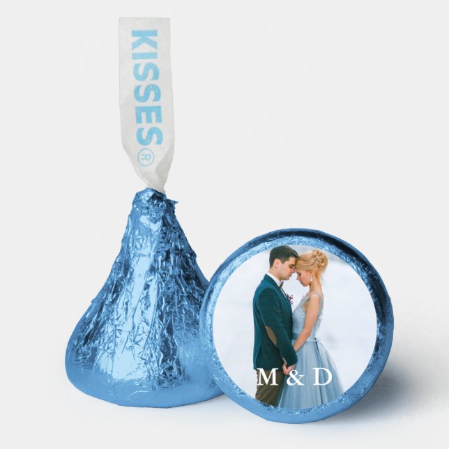 Couple Photo Initials Wedding Blue Hershey®'s Kisses® (Front)