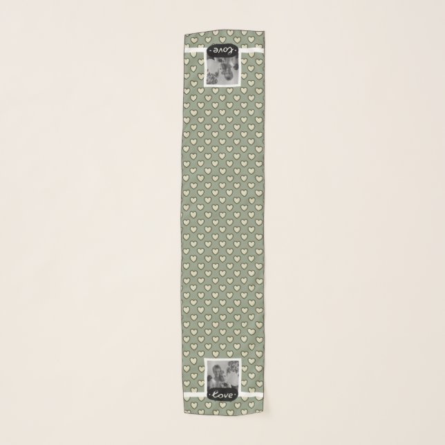 Couple Photo Love Green Hearts Pattern Scarf (Front)