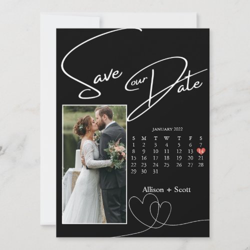 Couple Photo Modern Script Calendar Save The Date 