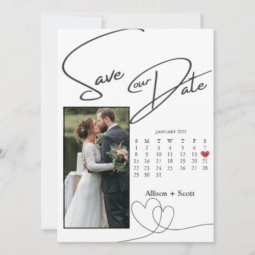 Couple Photo Modern Script Calendar Save The Date 