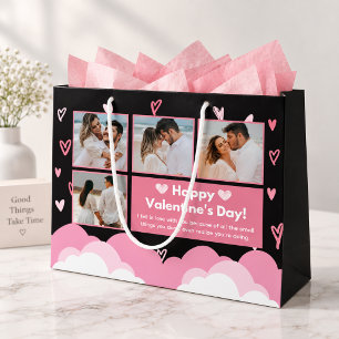 Couple Photo Modern Valentine's Day Black Large Gift Bag