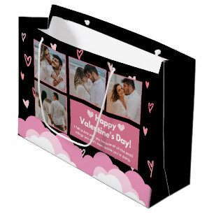 Couple Photo   Modern Valentine's Day Black Large Gift Bag