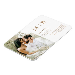 Couple Photo Monogram Gold & White Save the Date Magnet