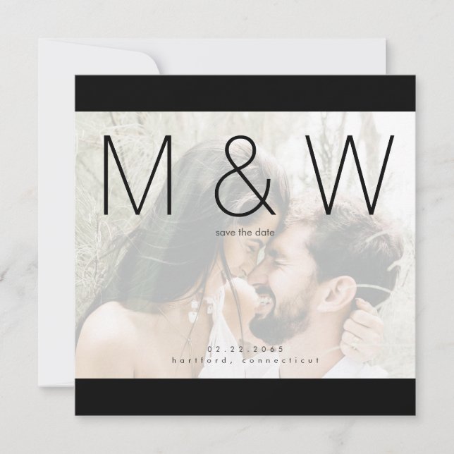 Couple Photo Monogram Modern Square Save the Date  (Front)