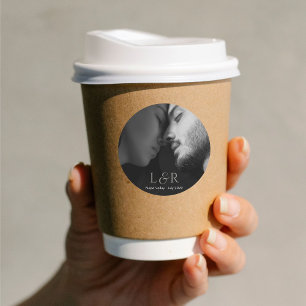 Couple Photo & Monogram Wedding  Classic Round Sticker