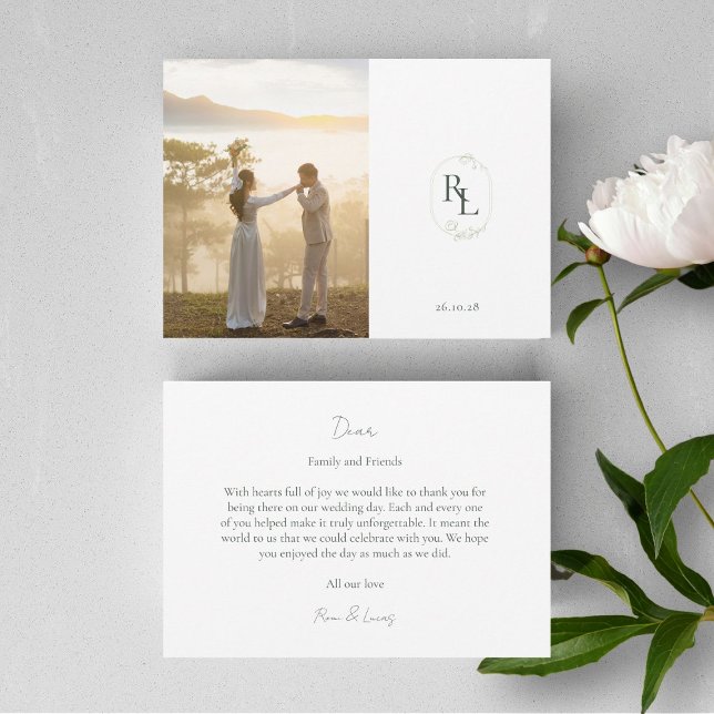 Couple Photo Monogram Wedding Flat Thank You Card (Creator Uploaded)