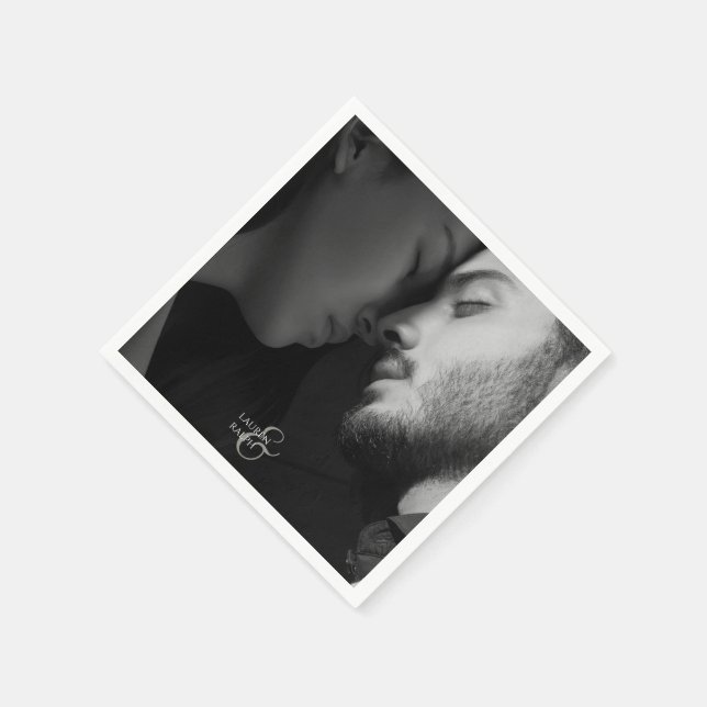 Couple Photo & Monogram Wedding Napkin (Corner)