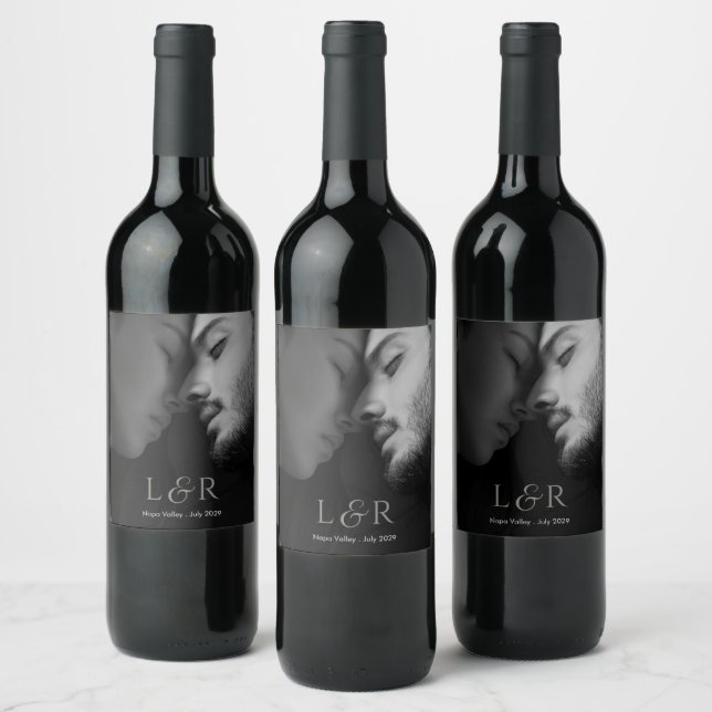 Couple Photo & Monogram Wedding  Wine Label (Bottles)