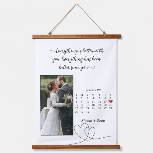 Couple Photo Month Calendar Anniversary Wedding Ha Hanging Tapestry