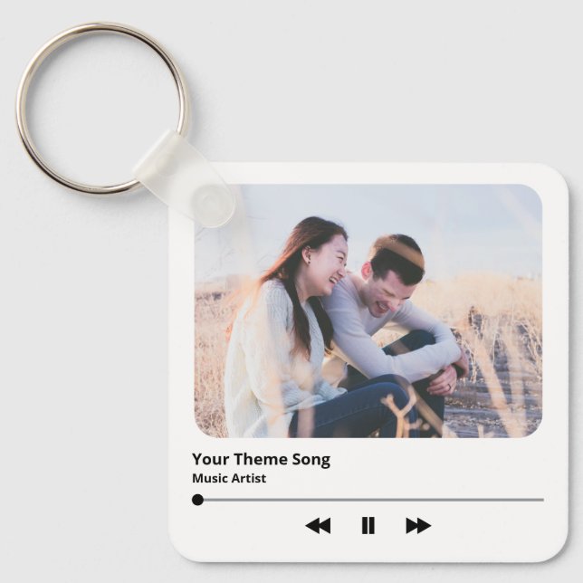 Couple Photo Music Plaque Favorite Song QR Code  Keychain (Front)
