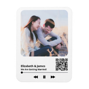 Couple Photo Music Plaque QR Code Wedding Invite Magnet