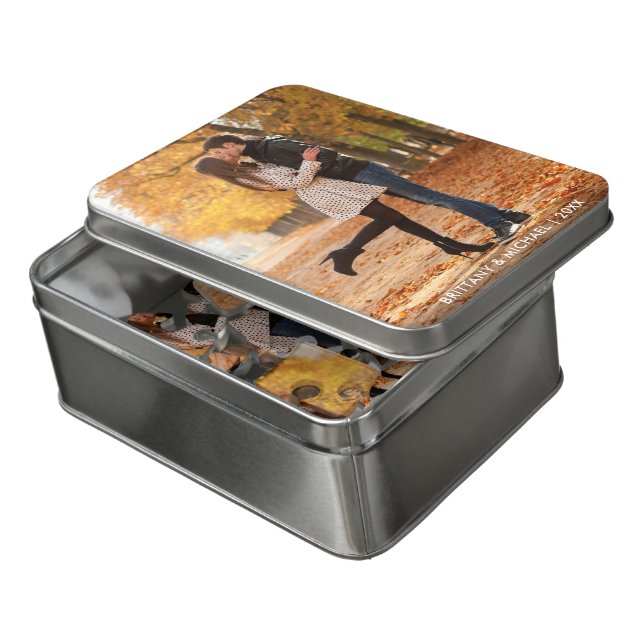 Couple Photo Names and Date Acrylic Jigsaw Puzzle (Lid Open)