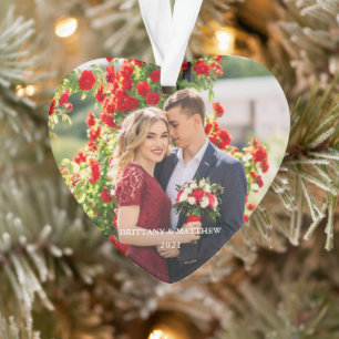 Couple Photo Names and Year Heart Ornament