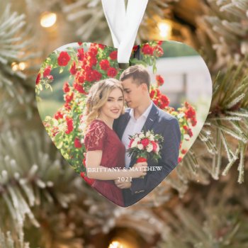 Couple Photo Names And Year Heart Ornament by HappyMemoriesPaperCo at Zazzle
