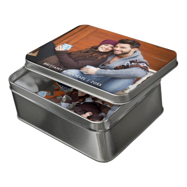 Couple Photo Names Date Acrylic Jigsaw Puzzle (Lid Open)
