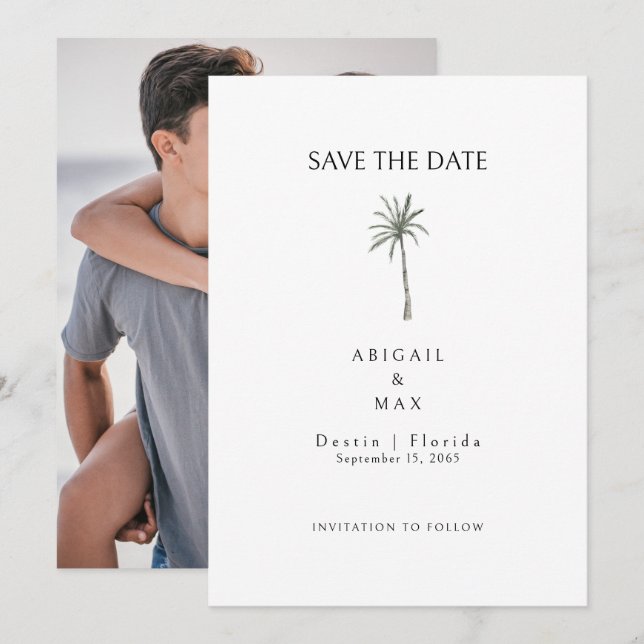 Couple Photo Palm Tree Save the Date (Front/Back)