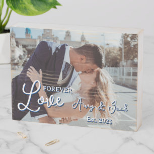 Couple Photo Romantic w/ Names Wooden Box Sign