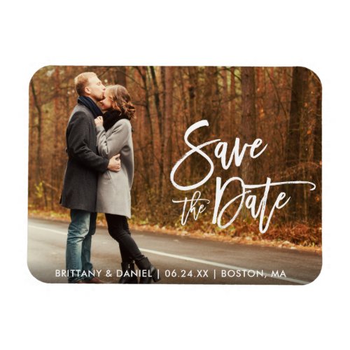 Couple Photo Save The Date Modern Brush Script Magnet