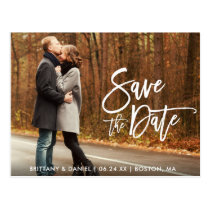 Couple Photo Save The Date Modern Brush Script Postcard