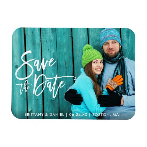 Couple Photo Save The Date Modern Brush Script W Magnet