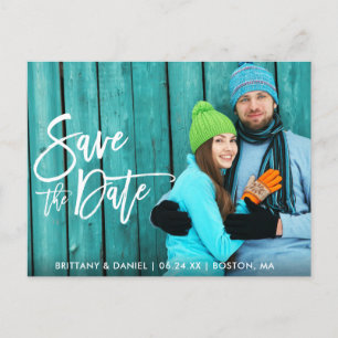 Couple Photo Save The Date Modern Brush Script W Postcard