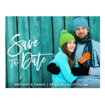 Couple Photo Save The Date Modern Brush Script W Postcard