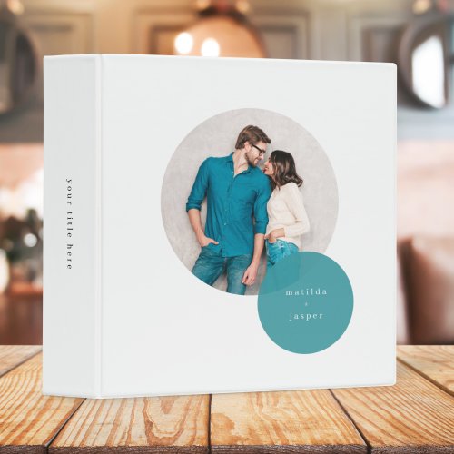 Couple Photo Teal Circle Modern Minimal White 3 Ring Binder