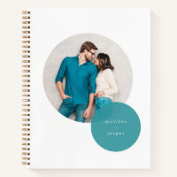 Couple Photo Teal Circle Modern Minimal White Notebook