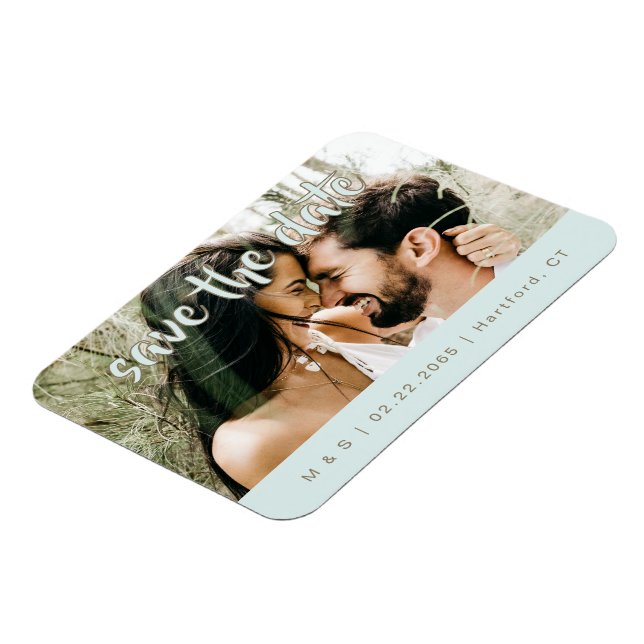 Couple Photo Turquoise Save the Date Magnet (Left Side)