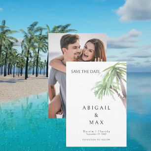 Couple Photo Watercolor Palm Trees Save the Date