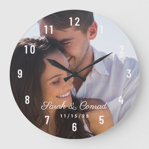 Couple Photo Wedding Date Large Clock
