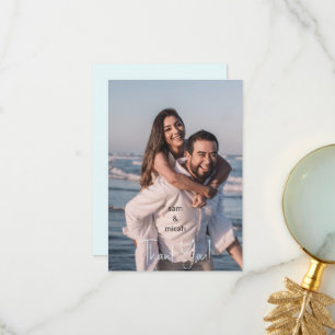 Couple Photo Wedding Ice Blue Blank Thank You