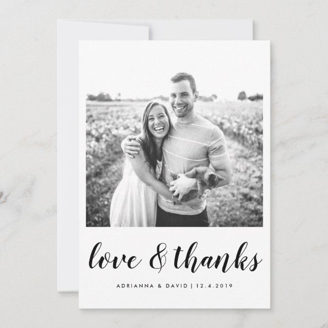Couple Photo Wedding Love And Thanks Script Thank You Card (Front)