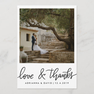 Couple Photo Wedding Love And Thanks Script Thank You Card