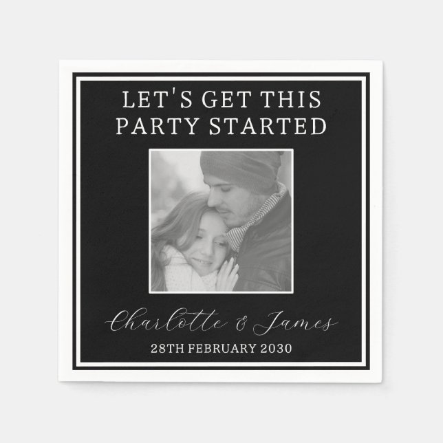 Couple Photo Wedding Reception Black And White Napkins (Front)