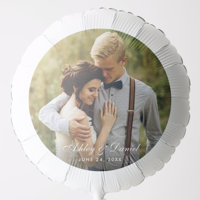 Couple Photo Wedding Script Text Helium Balloon (Front)