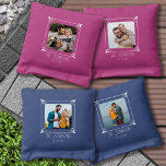 Couple Photos with Art Deco Frame and Last Name Cornhole Bags<br><div class="desc">Personalized cornhole bag set with up to 4 different photos and art deco styling. Your photos are displayed in a square format and the template is ready for you to add your name and year established (or other custom text). The design features an art deco style photo frame and typography....</div>