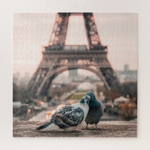 Couple pigeons in front of Paris Eiffel Tower Jigsaw Puzzle