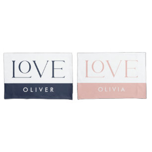 Couple pink blue serif love typography modern pillow case